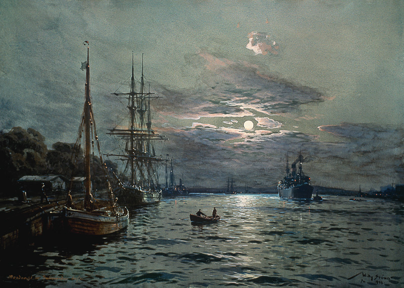 Mondnacht im Hafen von Swinemünde à Willy Stöwer