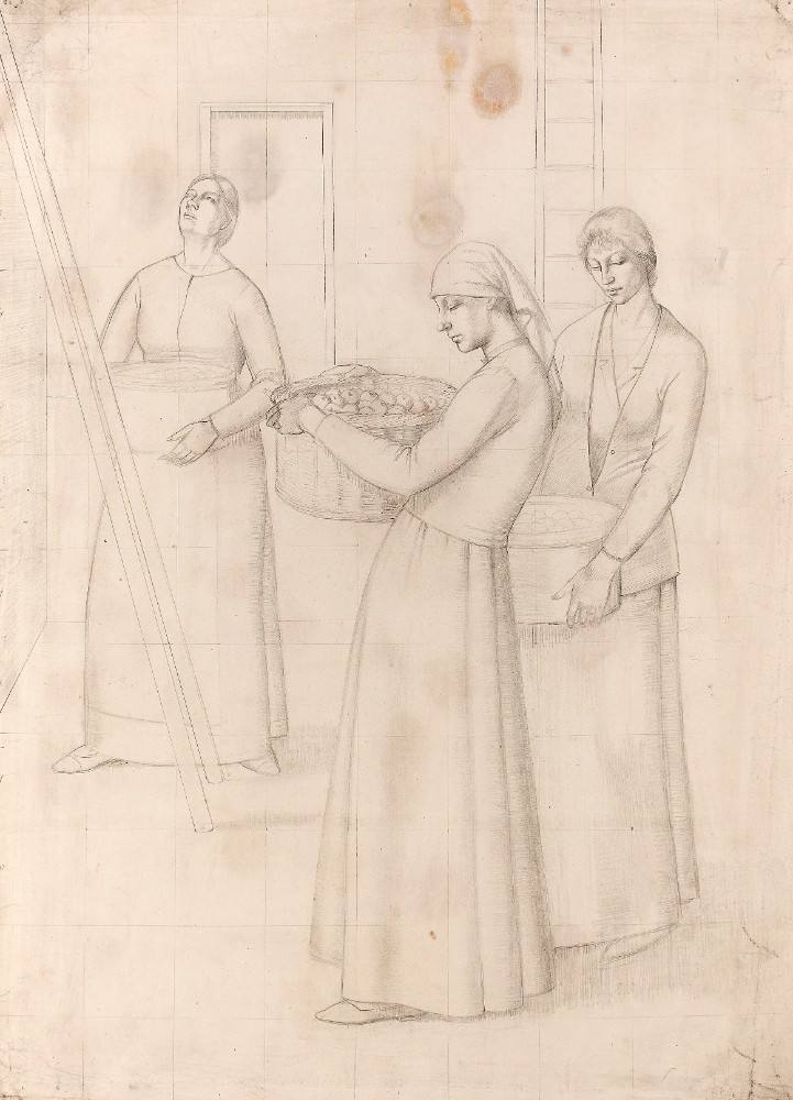 Study for Design for Wall Decoration - Three Women Bearing Baskets of Apples à Winifred Knights