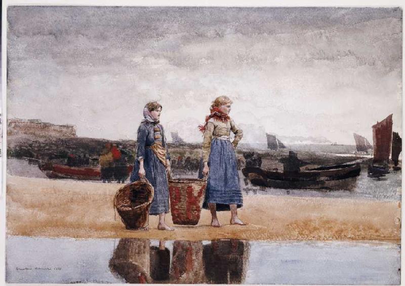 Fischersfrauen am Strand von Tynemouth à Winslow Homer