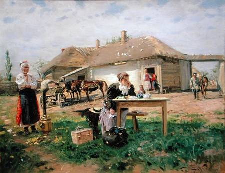Arrival of a School Mistress in the Countryside à Wladimir Jegorowitsch Makowski
