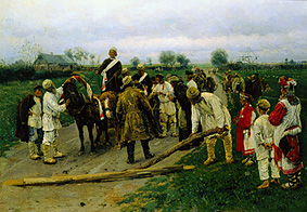 Le train de mariage sur le village à Wladimir Jegorowitsch Makowski
