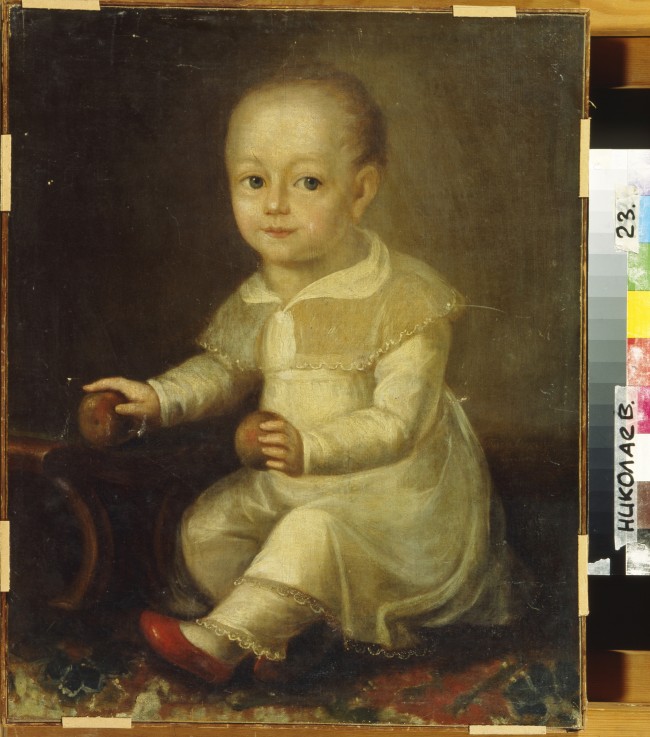 Portrait of a child with apples à Wladimir Lukitsch Borowikowski