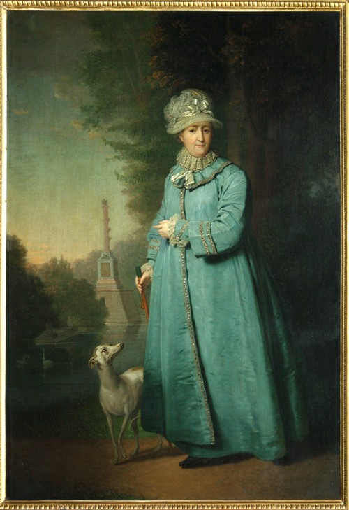 Catherine II strolling in the park at Tsarskoye Selo with the Chesme Column in the background à Wladimir Lukitsch Borowikowski