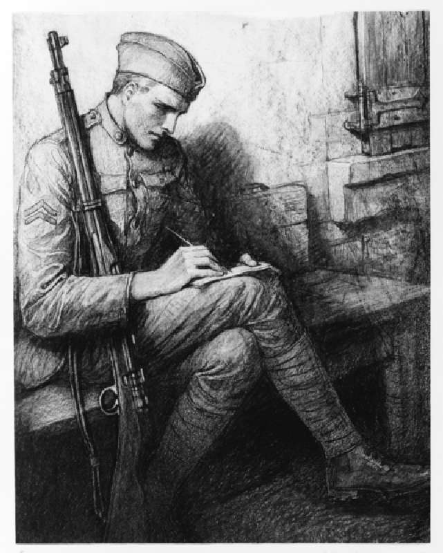 Writing a letter, c.1919 (litho) à Wladislaw Theodore Benda