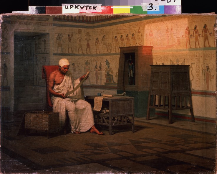 Egyptian Priest Reading a Papyrus Roll à Wladyslaw Bakalowicz