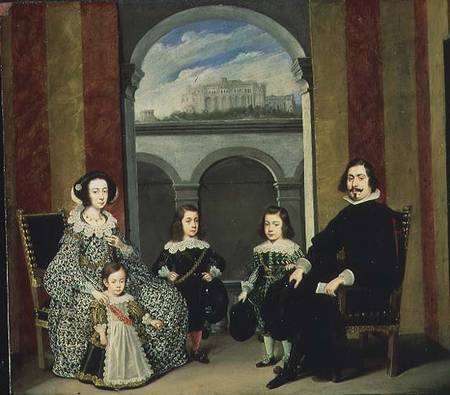 Francesco Tapia, Conte del Vasto, with his Family seated in an interior of the Palazzo Tapia with a à Wolfgang Heimbach