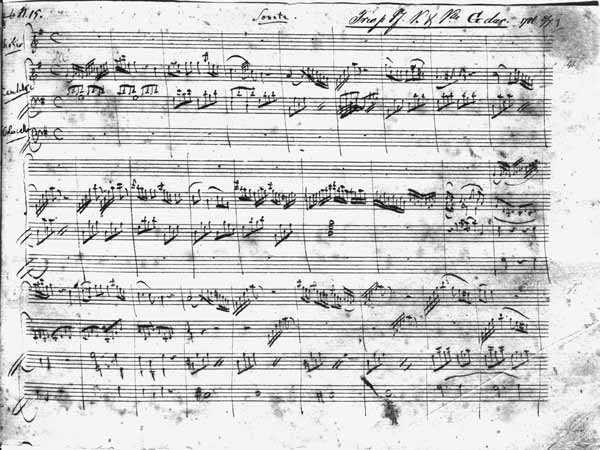Trio in G major for violin, harpsichord and violoncello (K 496) 1786 (1st page) à Wolfgang Amadeus Mozart
