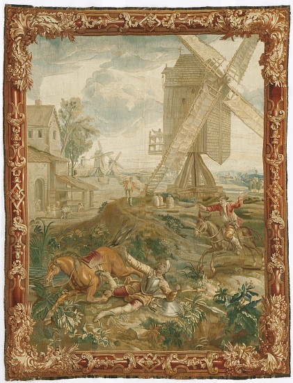 Don Quixote Fighting the Windmill à Workshop of Urbanus Leyniers and Daniel Leyniers II