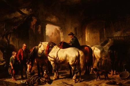 Horses Feeding in the Stable à Wouter Verschuur