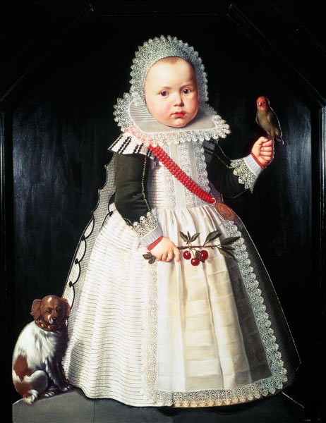 Portrait of a young boy holding a parrot à Wybrand Symonsz de Geest