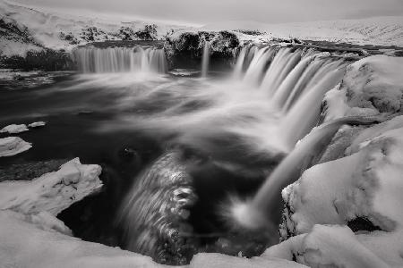 frozen godafoss waterfall