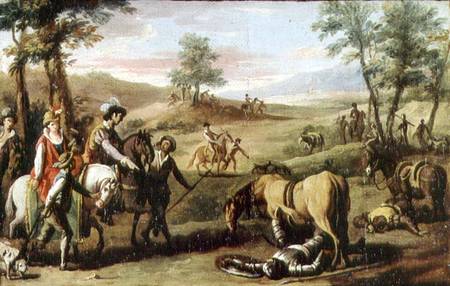 Don Quixote falls from his horse in front of the Dukes (pair of 82436) à Zacarias Gonzalez Velazquez