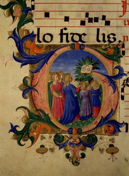 Missal 515 f.144v Historiated initial 'G' depicting the faithful entering Paradise à Zanobi di Benedetto Strozzi